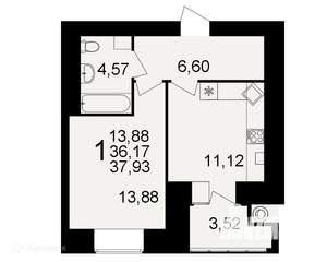 1-к квартира, вторичка, 38м2, 1/16 этаж