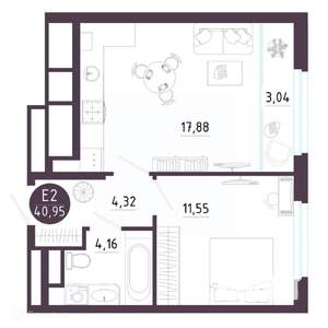 1-к квартира, вторичка, 41м2, 10/19 этаж
