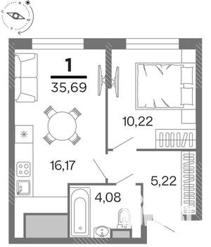 1-к квартира, строящийся дом, 36м2, 2/15 этаж