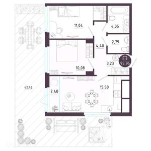 2-к квартира, вторичка, 96м2, 1/19 этаж