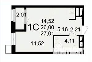 1-к квартира, вторичка, 27м2, 16/24 этаж