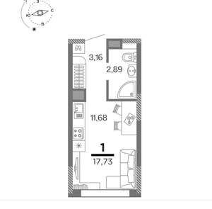 Студия квартира, вторичка, 18м2, 10/16 этаж