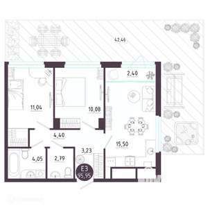 2-к квартира, вторичка, 96м2, 1/19 этаж