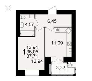 1-к квартира, вторичка, 38м2, 11/16 этаж