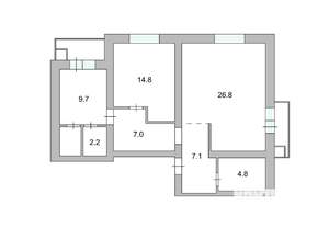 3-к квартира, сданный дом, 74м2, 8/10 этаж
