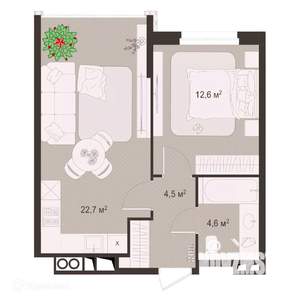 1-к квартира, вторичка, 44м2, 4/9 этаж