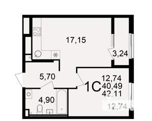 1-к квартира, вторичка, 40м2, 2/21 этаж