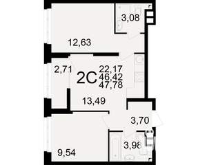 2-к квартира, вторичка, 46м2, 16/25 этаж