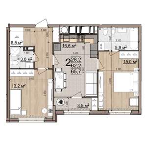 2-к квартира, вторичка, 66м2, 21/25 этаж