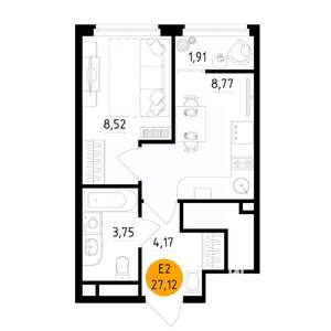 1-к квартира, вторичка, 27м2, 2/25 этаж