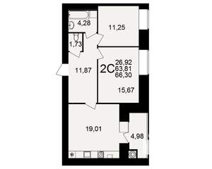 2-к квартира, вторичка, 64м2, 1/15 этаж