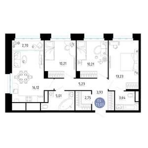 3-к квартира, вторичка, 73м2, 20/25 этаж