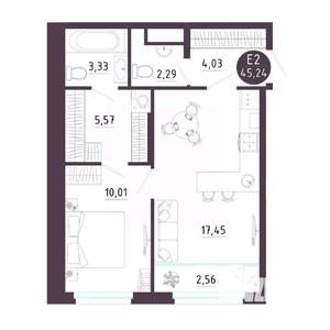 1-к квартира, вторичка, 45м2, 13/18 этаж