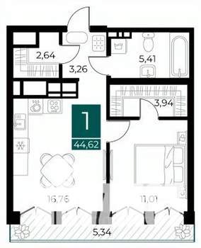1-к квартира, вторичка, 45м2, 9/13 этаж