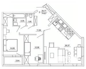 2-к квартира, вторичка, 75м2, 19/26 этаж