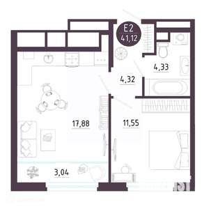 1-к квартира, вторичка, 41м2, 2/19 этаж