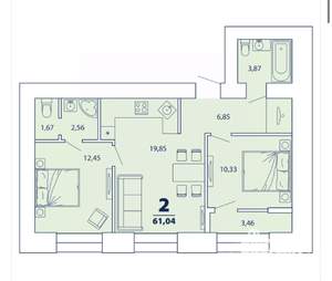 2-к квартира, вторичка, 61м2, 10/16 этаж
