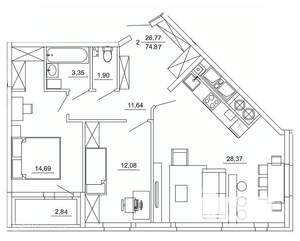 2-к квартира, вторичка, 75м2, 17/26 этаж