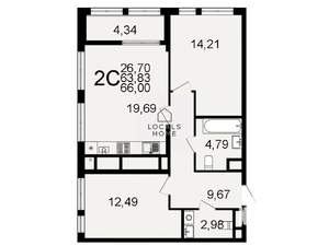 2-к квартира, вторичка, 66м2, 16/26 этаж