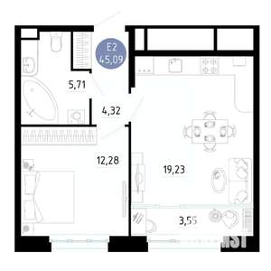 1-к квартира, вторичка, 45м2, 10/25 этаж