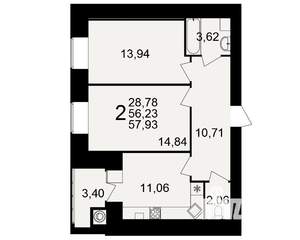 2-к квартира, вторичка, 56м2, 1/15 этаж