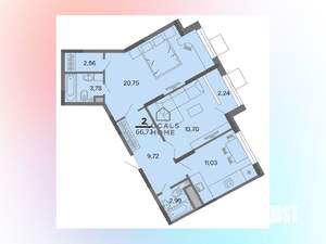 2-к квартира, вторичка, 67м2, 5/22 этаж