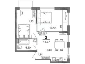 2-к квартира, вторичка, 45м2, 9/25 этаж