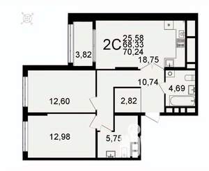 2-к квартира, вторичка, 70м2, 9/26 этаж