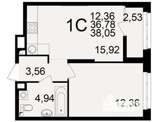 1-к квартира, вторичка, 37м2, 9/25 этаж