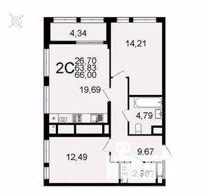 2-к квартира, вторичка, 66м2, 15/26 этаж