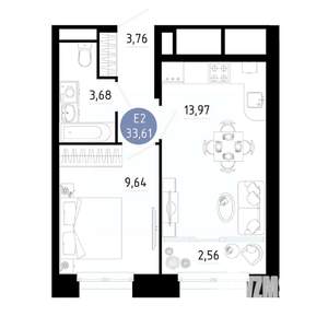 1-к квартира, вторичка, 34м2, 22/25 этаж