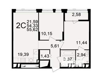 2-к квартира, вторичка, 54м2, 16/25 этаж