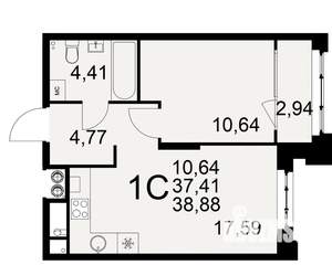 1-к квартира, вторичка, 37м2, 2/10 этаж