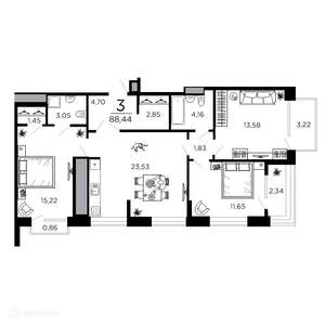 3-к квартира, вторичка, 88м2, 8/20 этаж
