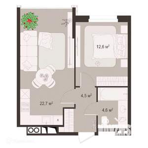 1-к квартира, вторичка, 44м2, 4/9 этаж