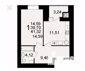 1-к квартира, вторичка, 41м2, 14/16 этаж