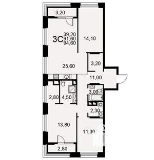 3-к квартира, вторичка, 95м2, 4/26 этаж