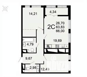 1-к квартира, вторичка, 66м2, 22/26 этаж