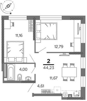 2-к квартира, вторичка, 44м2, 14/25 этаж