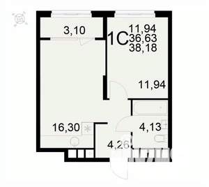 1-к квартира, вторичка, 38м2, 8/22 этаж