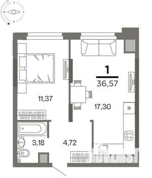 1-к квартира, вторичка, 37м2, 2/26 этаж
