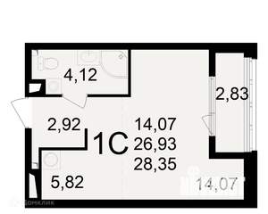 1-к квартира, вторичка, 28м2, 2/24 этаж