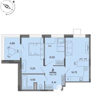 2-к квартира, вторичка, 50м2, 2/22 этаж