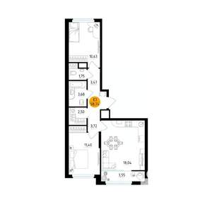 2-к квартира, вторичка, 59м2, 24/25 этаж