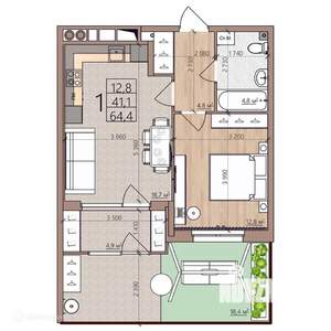 1-к квартира, вторичка, 64м2, 1/9 этаж