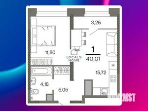 1-к квартира, вторичка, 40м2, 15/26 этаж