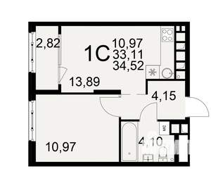 1-к квартира, вторичка, 33м2, 14/22 этаж