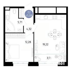 1-к квартира, вторичка, 45м2, 2/25 этаж