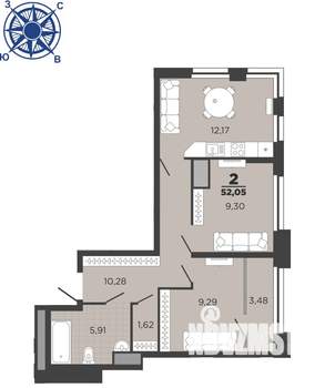 2-к квартира, вторичка, 52м2, 19/26 этаж
