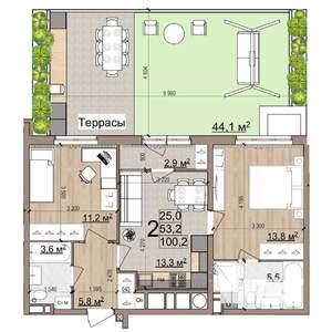 2-к квартира, вторичка, 100м2, 1/25 этаж